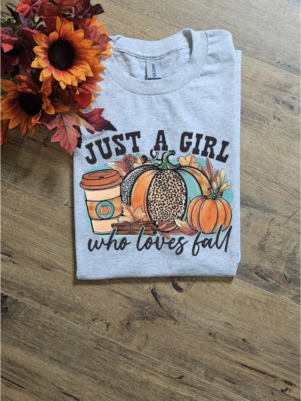 Just A Girl Who Loves Fall Graphic Tee - Light Gray